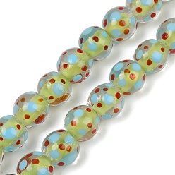 Светло-зеленый Нити бусины ламворд ручной работы, круглый в горошек, светло-зеленый, 10~11x9~10 мм, отверстие : 1.4 мм, около 40 шт / нитка, 14.2~15.94'' (36~40.5 см)