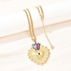 Разноцветный 304 кулон в форме сердца из нержавеющей стали с эмалью, цепочка из пшеницы, ионное покрытие (ip), реальный 18 k позолоченный, красочный, 18.15 дюйм (46.1 см), Кулон : 52.5x41 мм