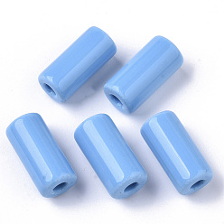 Deep Sky Blue Opaque Glass Bugle Beads, Column, Round Hole, Deep Sky Blue, 23~24x11~12mm, Hole: 4mm, about 85pcs/bag