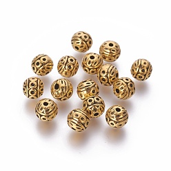 Antique Golden Tibetan Style Zinc Alloy Beads, Textured Round, Cadmium Free & Nickel Free & Lead Free, Antique Golden, 8mm, Hole: 1mm