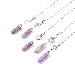 Аметист Биолокационные маятники с наконечником из природного аметиста, с латунным филигранным круглым шаром и 304 застежками в форме лобстера из нержавеющей стали, шестиугольный, 230 мм, отверстие : 3 мм