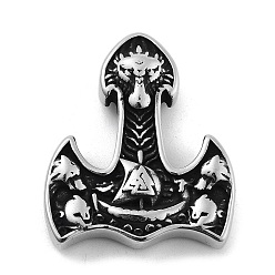 Античное Серебро Викинг 304 подвески из нержавеющей стали, Мьёльнир Молот Тора с подвеской валкнут, античное серебро, 45x37.5x10.5 мм, отверстие : 4.7 мм