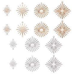 Platinum & Light Gold 14шт 7 стиль латунные соединительные подвески и кулоны, солнце и ромб, платина и светлое золото, 18~31x13~29x0.5~1 мм, отверстие : 1~1.2 мм, 2 шт / стиль