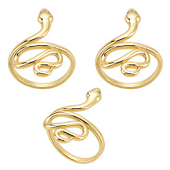 Золотой 3 шт. змеиные латунные кольца с широкими полосами, золотые, размер США 6 1/4 (16.7 мм)