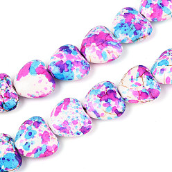 Фуксин С напылением окрашенные синтетические бирюзовые бусинки, сердце, фуксиново-красные, 13~13.5x14~14.5x6~7 мм, отверстие : 0.9~1 мм, около 30 шт / нитка, 15.16~15.35 дюйм (38.5~39 см)