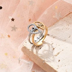 Золотой & Цвет Нержавеющей Стали 304 из нержавеющей стали манжеты кольца, украшения для женщин, сердце, золотые и нержавеющая сталь цвет, регулируемый, Сердце: 13.5x8.5 mm, 2 шт / комплект