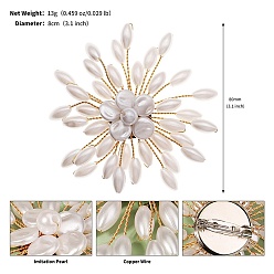 Doré  Broche fleurs acryliques imitation perle abs, or, 80x80mm