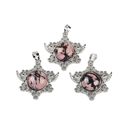 Родонит Природные подвески родонит, с реечной обшивкой латунными выводами, платина, без кадмия и без свинца, звезда, 35x34x7.5~8 мм, отверстие : 5x8 мм