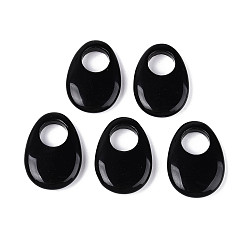 Обсидиан Подвески из натурального обсидиана с большими отверстиями, яичные прелести, 35~36.5x24.5~25.5x7~8 мм, отверстие : 12~12.5 мм