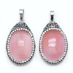 Watermelon Stone Glass Watermelon Stone Glass Pendants, with Rhinestone and Brass Findings, teardrop, Platinum, 34x21x7mm, Hole: 5x8mm