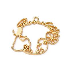 Золотой Подвески из цинкового сплава, открытая задняя панель, для diy уф смолы, эпоксидная смола, Прессованные цветочные украшения, со словами, принцесса, золотые, 32.5x39x2.5 мм, отверстие : 2.5 мм