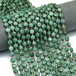 Зеленый Природные окрашенные белого нефрита нитей бисера, граненый шестиугольный разрез, плоско-круглые, с бисером, зелёные, 8~8.5x5 мм, отверстие : 0.8 мм, около 36 шт / нитка, 15.16''~15.24'' (38.5~38.7 см)