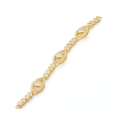 Clear Brass Micro Pave Cubic Zirconia Links Connectors, Long-Lasting Plated, Real 18K Gold Plated, Eye, Clear, 98x7.5x4mm, Hole: 1mm