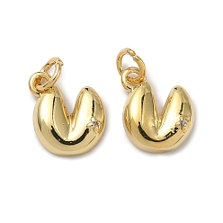 Настоящее золото 18K Подвески в виде сердца из печенья с предсказаниями, инкрустированные прозрачными кубическими циркониями, из латуни., долговечный, стойки покрытие, без свинца и без кадмия, реальный 18 k позолоченный, 11x10x3.5 мм, Перейти кольцо: 5x1 мм, внутренний диаметр: 3 мм