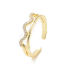 Настоящее золото 18K Открытое кольцо-манжета с прозрачной волной кубического циркония, украшения из латуни для женщин, без кадмия и без свинца, реальный 18 k позолоченный, размер США 7 1/4 (17.5 мм)