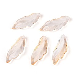 Фора Подвески из прозрачного стекла с росписью для запекания, лист, оранжевые, 26~26.5x9~9.5x6.5~7.5 мм, отверстие : 1.2~1.5 мм, Около 917 шт / 1000 г