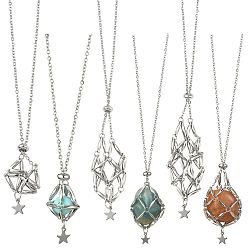 Нержавеющая Сталь Цвет 6 шт. 3 стили звезда луна плетеная цепочка из нержавеющей стали чехол для макраме пустой держатель для камня кулон изготовление ожерелья, цвет нержавеющей стали, 18.98~23.74 дюйм (48.2~60.3 см), 2 шт / стиль
