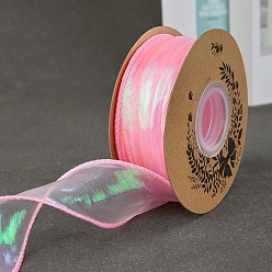 Бледно-Розовый Полиэстер органза лента, для упаковки подарков, изготовление галстука-бабочки, плоский, розовый жемчуг, 1-5/8 дюйм (40 мм), около 9.84 ярдов (9 м) / рулон