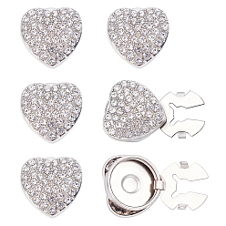 Heart 6Pcs Zinc Alloy Cufflinks, with Rhinestone, Platinum, Heart, 17x17.5x9mm, Hole: 13mm