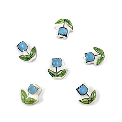 Зеленый Фарфоровые бусины ручной работы, пастельный фарфор, цветок, зелёные, 16x14 мм, отверстие : 2.5 мм