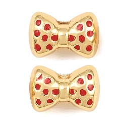 Rot Messing Emaille-Perlen, Schleife, cadmiumfrei und bleifrei, Gestell, langlebig überzogen, echt 18 k vergoldet, rot, 10x15x9 mm, Bohrung: 2 mm