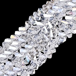 Clear AB Electroplate Transparent Glass Beads Strands, Triangle, Faceted, AB Color Plated, Clear AB, 2~3x3~3.5x3~3.5mm, Hole: 0.7~0.9mm, about 122~136pcs/strand, 10.43~11.61 inch(26.5~29.5cm)