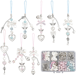 (52) Непрозрачная лаванда Наборы для самостоятельного изготовления ремешка для мобильного телефона с подвеской-бантом, включая подвески из сплава, Стеклянные бусины, акриловые имитация жемчужные бусы, разноцветные, 20.5x32.5x6 мм, отверстие : 1.8 мм