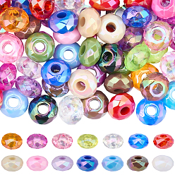(52) Непрозрачная лаванда 100 шт 2 стили непрозрачные акриловые европейские бусины, бусины с большим отверстием, граненые, плоско-круглые, разноцветные, 15x8 мм, отверстие : 4.7 мм, 50 шт / стиль