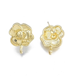 Light Gold Alloy Stud Earring Findings, with Vertical Loops and 304 Stainless Steel Pins, Flower, Cadmium Free & Nickel Free & Lead Free, Light Gold, 17x13mm, Hole: 2mm, Pin: 0.7mm