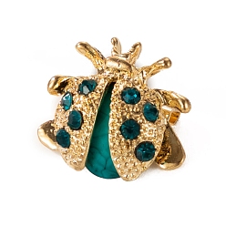 Изумруд Брошь из сплава со стразами для рюкзака, коровка, изумруд, 22x20 мм