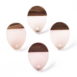 Персиковый Слойка Серьги-гвоздики из смолы и ореха, с 304 штифта из нержавеющей стали, слеза, розовые, 17x13 мм, отверстие : 1.8 мм, штифты : 0.7 мм