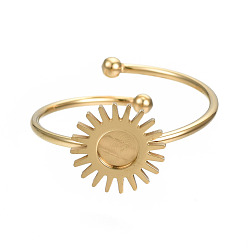 Золотой 304 кабошон кольца на палец из нержавеющей стали с открытой манжетой, солнце, золотые, размер США 8 (18.1 мм), лоток : 4 мм