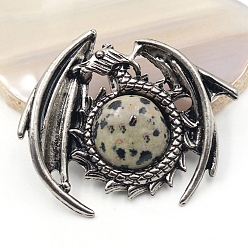 Dalmatian Jasper Natural Dalmatian Jasper Pendants, Dragon Charms, Antique Silver, 47x40mm