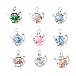 Античный Серебристый & Платиновый Полимерной глины ручной работы подвески, чайник, с железом, старинное серебро и платина, 26x23x10 мм, отверстие : 4 мм