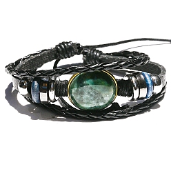 (RRHB277) Кристалл на подкладке из медово-бежевого цвета Плоские круглые многониточные браслеты из натурального индийского агата, трехслойный регулируемый браслет, периметр: 7-1/8~10-1/4 дюйм (18~26 см)