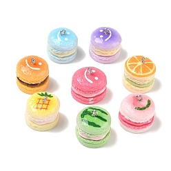 Color mezclado Colgantes de resina opaca que imitan postres, encanto macarrón, con aros de hierro chapado en platino, color mezclado, 19.5~20x18~19.5 mm, agujero: 2 mm