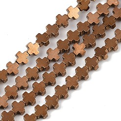 Коричневое Покрытие Гальванические нити из синтетических немагнитных гематитовых бусин, крестик, кофе покрытием, 3x3x1.5 мм, отверстие : 0.5 мм, около 132 шт / нитка, 15.75'' (40 см)