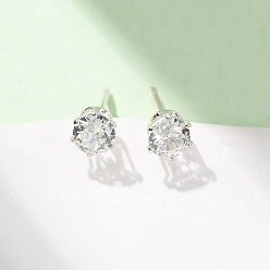 Серебро Серьги-гвоздики из латуни с паве из кубического циркония, круглые, стойки покрытие, долговечный, серебряные, 4.5 мм