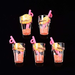 Оранжевый Подвески из смолы с имитацией фруктового чая, серебристая пудра и полимерная глина внутри, с акриловой чашкой, оранжевый узор, 25~28.5x12.5 мм, отверстие : 1.8 мм