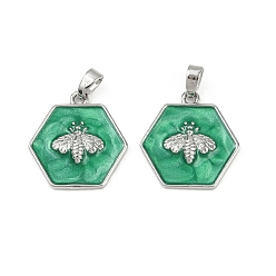 Платина Латунные подвески, без кадмия и без свинца, с эмалью, шестиугольник с пчелами, платина, 18.5x18x3 мм, отверстие : 4.5x2 мм