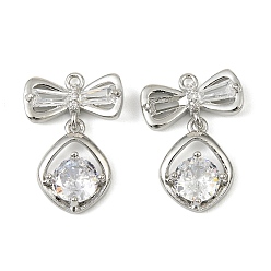 Платина Латунные микро проложить кубического циркония подвески, без кадмия, без никеля и без свинца, бантом, платина, 19x13x4 мм, отверстие : 1.2 мм