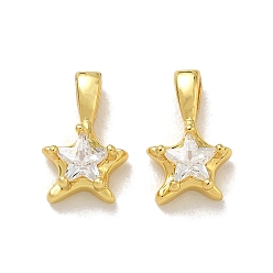 Golden Brass Micro Pave Clear Cubic Zirconia with Glass Charms, Star Charms, Rack Plating, Long-Lasting Plated, Cadmium Free & Lead Free, Golden, 14x8.5x5mm, Hole: 1.5x3.5mm