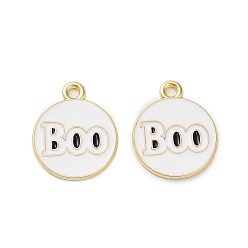 Золотой Подвески из эмали и сплава, плоский круглый с подвеской в виде слова «бу», золотые, 18x15x1 мм, отверстие : 1.6 мм