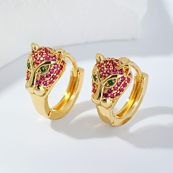 Фиолетовый Серьги-кольца из латуни с паве из кубического циркония, леопард, золотые, фиолетовые, 15x9 мм