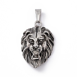 Античное Серебро Тибетский стиль 304 подвески из нержавеющей стали, очарование льва, античное серебро, 39.5x25x15 мм, отверстие : 8x4.5 мм