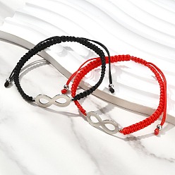 (52) Непрозрачная лаванда 2Браслеты из нержавеющей стали с символом бесконечности 201, Регулируемые браслеты из плетеной нейлоновой нити для женщин и мужчин, разноцветные, внутренний диаметр: 1.89~3.74 дюйм (4.8~9.5 см)