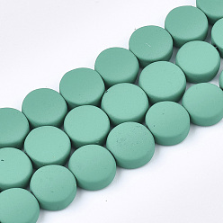 Medium Sea Green Spray Painted Non-magnetic Synthetic Hematite Beads Strands, Flat Round, Medium Sea Green, 10x4mm, Hole: 1mm, about 44pcs/strand, 15.7 inch