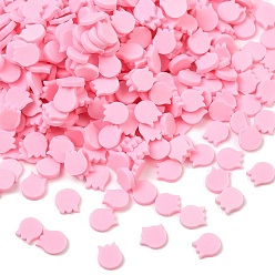 Pink Кабошоны из полимерной глины, посыпанные блестками, Цветок тюльпана, розовые, 5x4~4.5x0.7~1 мм, Около 20000 шт / 500 г