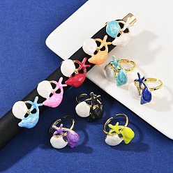 Shell Shape Латунные эмалевые регулируемые манжеты для женщин, реальный 18 k позолоченный, без кадмия, без никеля и без свинца, разноцветные, формы раковины, форма ракушки и морской звезды: 26.5x24.5мм, внутренний диаметр: регулируемый