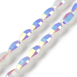 Прозрачный АВ Стеклянные бусины с гальваническим покрытием , с покрытием AB цвета, граненые, овальные, ясно AB, 9.5x5.5 мм, отверстие : 1.2 мм, около 60 шт / нитка, 22.05'' (56 см)